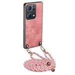 For OPPO Reno7 Pro 5G Vintage Leather PC Back Cover Phone Case with Crossbody Strap(Pink)