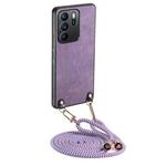 For OPPO Reno6 Z Vintage Leather PC Back Cover Phone Case with Crossbody Strap(Purple)