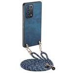 For OPPO Reno6 Pro 5G Vintage Leather PC Back Cover Phone Case with Crossbody Strap(Blue)