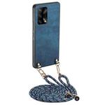 For OPPO F19 / A74 4G Vintage Leather PC Back Cover Phone Case with Crossbody Strap(Blue)