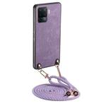 For OPPO F19 Pro+ Vintage Leather PC Back Cover Phone Case with Crossbody Strap(Purple)