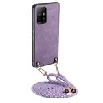 For OPPO F19 Pro Vintage Leather PC Back Cover Phone Case with Crossbody Strap(Purple)