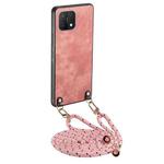 For OPPO A15 Vintage Leather PC Back Cover Phone Case with Crossbody Strap(Pink)