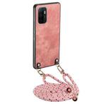 For OPPO A53 2020 Vintage Leather PC Back Cover Phone Case with Crossbody Strap(Pink)