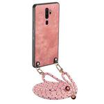 For OPPO A9 2020 / A5 2020 Vintage Leather PC Back Cover Phone Case with Crossbody Strap(Pink)