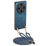 For OPPO Find X8 Ultra Vintage Leather PC Back Cover Phone Case with Crossbody Strap(Blue)