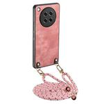 For OPPO Find X8s Vintage Leather PC Back Cover Phone Case with Crossbody Strap(Pink)