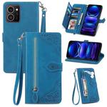 For HMD Skyline Embossed Flower Zipper Leather Phone Case(Blue)