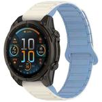 For Garmin Fenix 8 51mm Dual Color Magnetic Buckle 26mm Quick Release Silicone Watch Band(White+Blue)