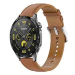 For Huawei Watch GT 4 46mm Stainless Steel Quick Release Buckle 22mm Genuine Leather Watch Band(Light Brown)