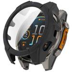 For Garmin Fenix 8 MIP 47mm Solar Scale Tempered Film Integrated PC Watch Case(Black Blue)