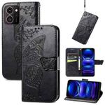 For HMD Skyline Butterfly Love Flower Embossed Leather Phone Case(Black)