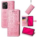 For HMD Skyline Cat and Dog Embossed Leather Phone Case(Pink)