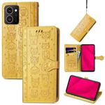 For HMD Skyline Cat and Dog Embossed Leather Phone Case(Yellow)