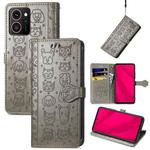 For HMD Skyline Cat and Dog Embossed Leather Phone Case(Gray)