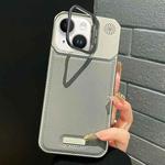 For iPhone 13 Metal Holder Plain Leather MagSafe Phone Case(Grey)