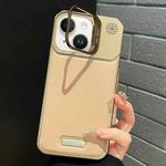 For iPhone 14 Metal Holder Plain Leather MagSafe Phone Case(Gold)