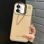 For iPhone 16 Plus Metal Holder Plain Leather MagSafe Phone Case(Gold)