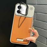 For iPhone 16 Metal Holder Plain Leather MagSafe Phone Case(Brown)