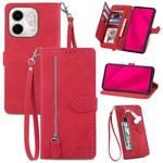 For Infinix Smart 9 Embossed Flower Zipper Leather Phone Case(Red)