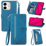 For Infinix Smart 9 Embossed Flower Zipper Leather Phone Case(Blue)