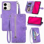 For Infinix Smart 9 Embossed Flower Zipper Leather Phone Case(Purple)