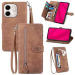 For Infinix Smart 9 Embossed Flower Zipper Leather Phone Case(Brown)