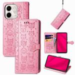 For Infinix Smart 9 Cat and Dog Embossed Leather Phone Case(Pink)