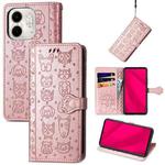 For Infinix Smart 9 Cat and Dog Embossed Leather Phone Case(Rose Gold)