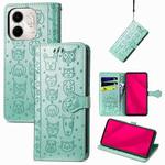 For Infinix Smart 9 Cat and Dog Embossed Leather Phone Case(Green)