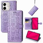 For Infinix Smart 9 Cat and Dog Embossed Leather Phone Case(Purple)