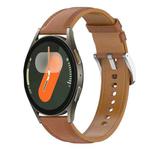 For Samsung Galaxy Watch 7 40 / 44mm Stainless Steel Quick Release Buckle 20mm Genuine Leather Watch Band(Light Brown)