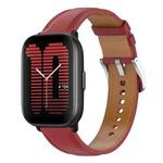 For Amazfit Active Stainless Steel Quick Release Buckle 20mm Genuine Leather Watch Band(Red)