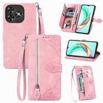 For Oukitel C53 Embossed Flower Zipper Leather Phone Case(Pink)