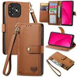 For Oukitel C53 Love Zipper Lanyard Leather Phone Case(Brown)