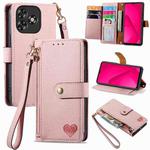 For Oukitel C53 Love Zipper Lanyard Leather Phone Case(Pink)