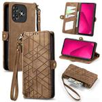 For Oukitel C53 Geometric Zipper Wallet Side Buckle Leather Phone Case(Brown)