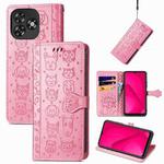 For Oukitel C53 Cat and Dog Embossed Leather Phone Case(Pink)