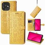 For Oukitel C53 Cat and Dog Embossed Leather Phone Case(Yellow)