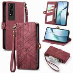 For TCL 50 5G Geometric Zipper Wallet Side Buckle Leather Phone Case(Red)