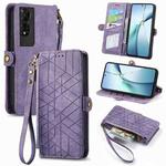 For TCL 50 5G Geometric Zipper Wallet Side Buckle Leather Phone Case(Purple)