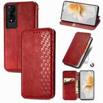 For TCL 50 5G Cubic Grid Pressed Magnetic Leather Phone Case(Red)