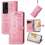 For TCL 50 5G Cat and Dog Embossed Leather Phone Case(Pink)