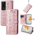 For TCL 50 5G Cat and Dog Embossed Leather Phone Case(Rose Gold)