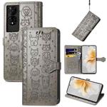 For TCL 50 5G Cat and Dog Embossed Leather Phone Case(Gray)