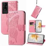 For TCL 50 5G Butterfly Love Flower Embossed Leather Phone Case(Pink)