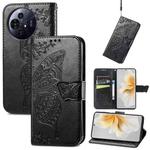 For TCL 50 Pro NxtPaper Butterfly Love Flower Embossed Leather Phone Case(Black)