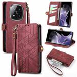 For Xiaomi Redmi Note 14 Pro+ 5G Geometric Zipper Wallet Side Buckle Leather Phone Case(Red)