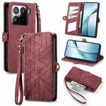 For Xiaomi 15 Geometric Zipper Wallet Side Buckle Leather Phone Case(Red)