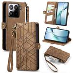 For Xiaomi 15 Geometric Zipper Wallet Side Buckle Leather Phone Case(Brown)